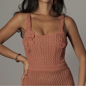 JLUXLABEL Crochet Knit Top in Rust